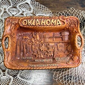 Vintage Oklahoma The Sooner State Carved Plate Lagenes Decor